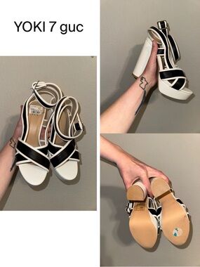 Yoki Black and White Block Heel Platform Sandals